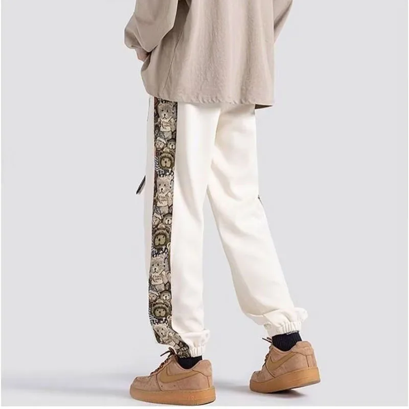 Spring Autumn Loose Trendyol Youth Motion Straight Sweatpants Hanging Down Casual Patchwork Contrast Color Printing Trousers