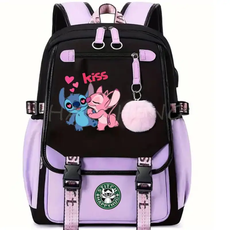 Mochila escolar de Lilo And Stitch para niña adolescente, Kawaii con múltiples bolsillos morral, bonito para libros