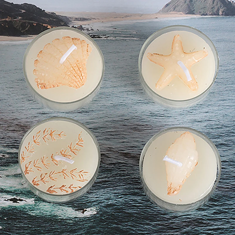 4Pcs/Set Wedding Candles Creative Starfish Seashell Crafts Candle For Birthday Party Decoration, Home Desktop  Ornaments Candle