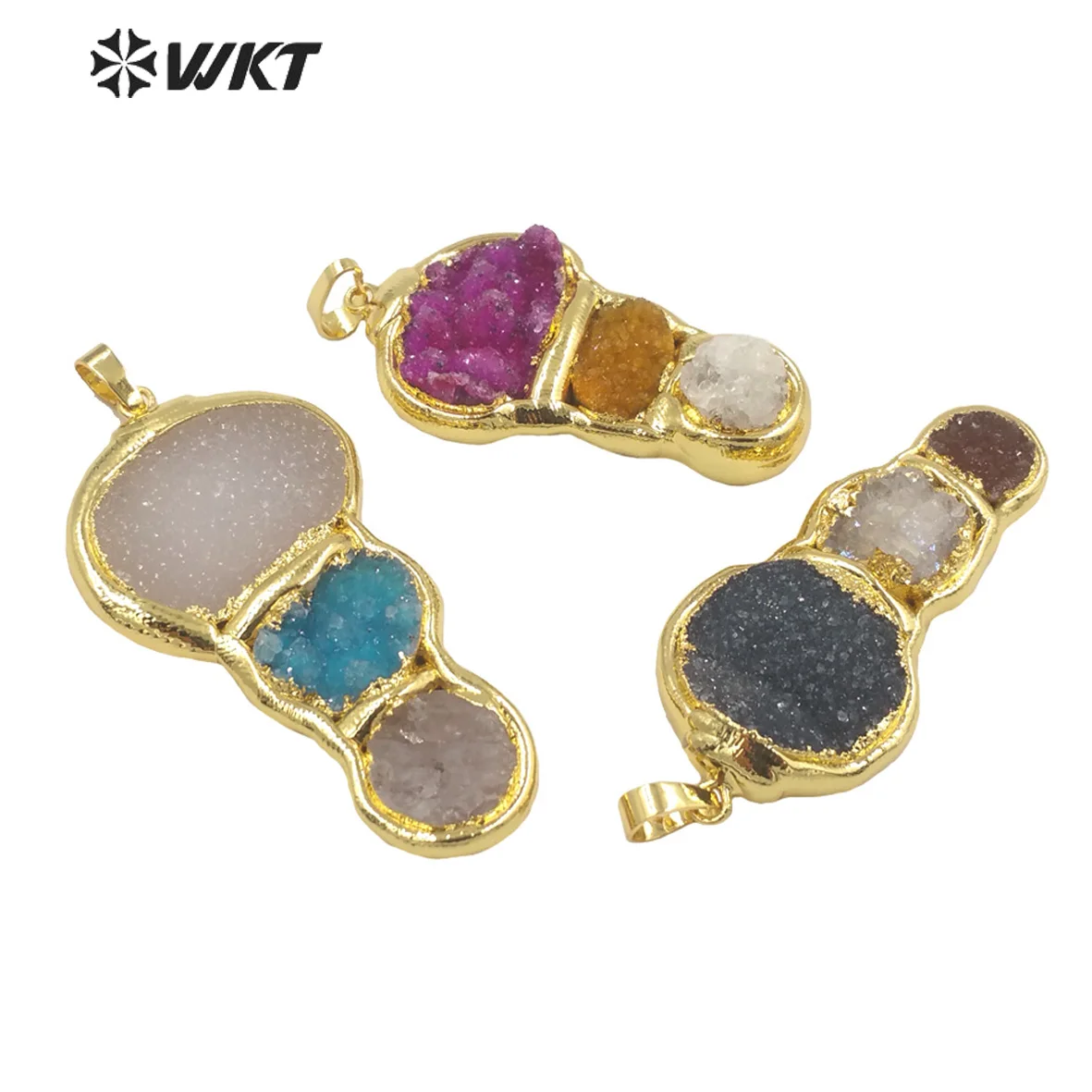 

WT-P1947 WKT 2023 Simple Style Druzy Agate Pendant Key Shape For Jewelry Supplies Jewelry 18K Gold Wedding Party