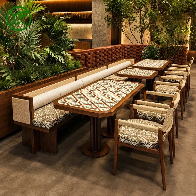 Commercial Restaurant Furniture Booth Seating Set Curved Banquette Table and Chair Set OEM Custom Hospitality Use