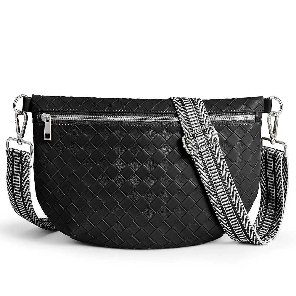 

KALIDI Woven Crossbody Bags for Women Travel Vegan Leather Fanny Packs for Woman Cross Body Purse Fashion Belt Bum Bag with W