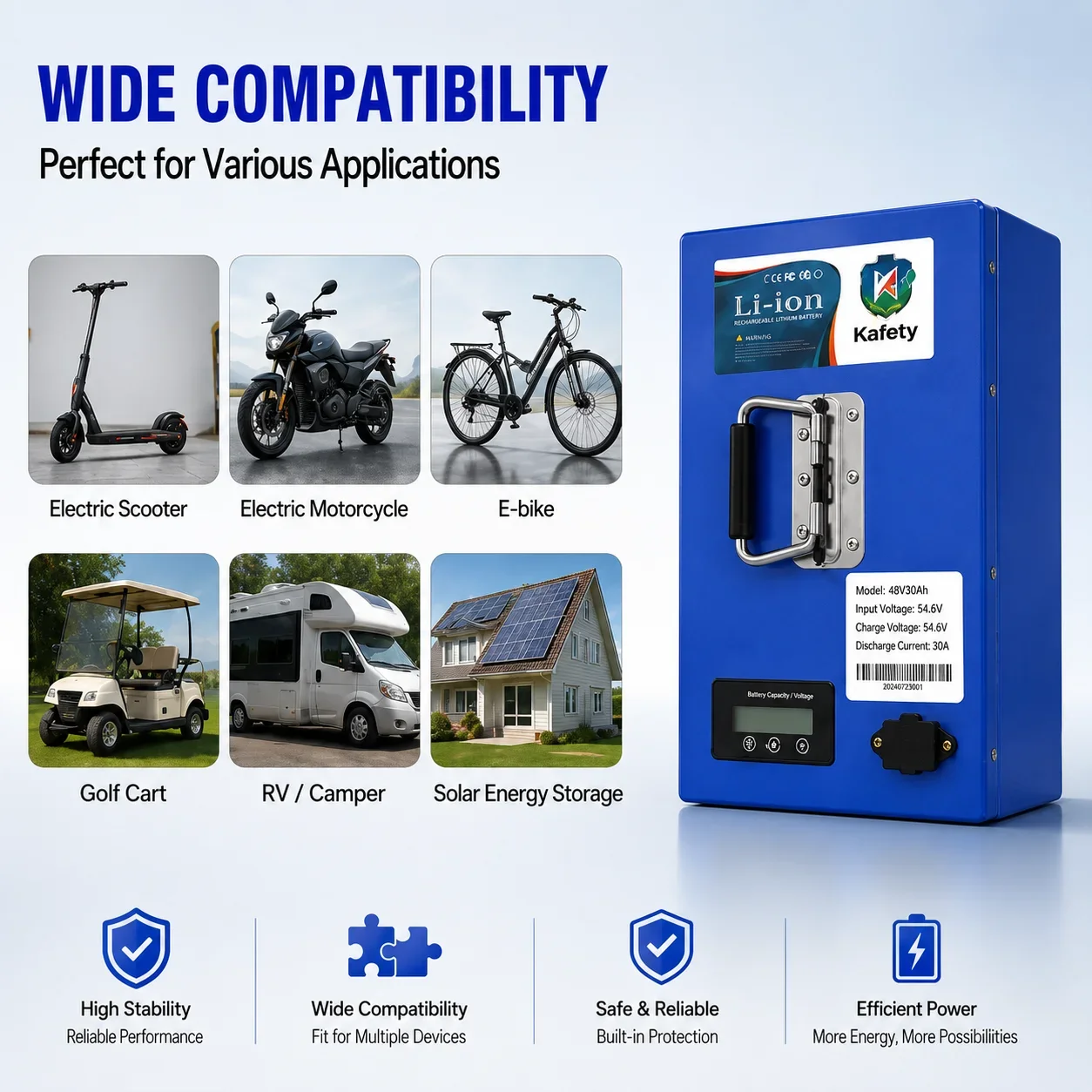Batería de Litio Recargable de Gran Capacidad 48V 30AH 18650, Batería de Alta Potencia, Adecuada para Motor de Bicicleta Eléctrica de Montaña Todoterreno de 250W-2000W
