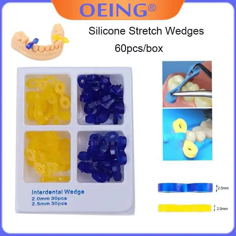 OEING 60Pcs/Box Dental Elastic Fixing Wedges 2 Sizes 2.0/2.5 mm  Matrix Matrices Dam Composite Fit Into Any Interdental Space