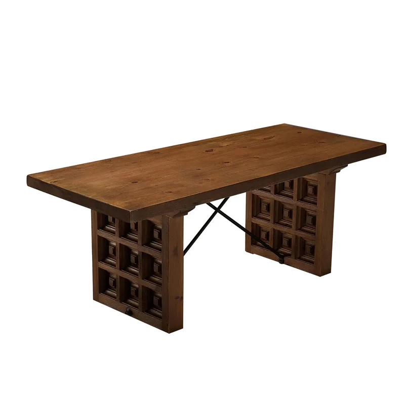 

French retro solid wood desk American medieval wabi style old rectangular dining table designer tea table