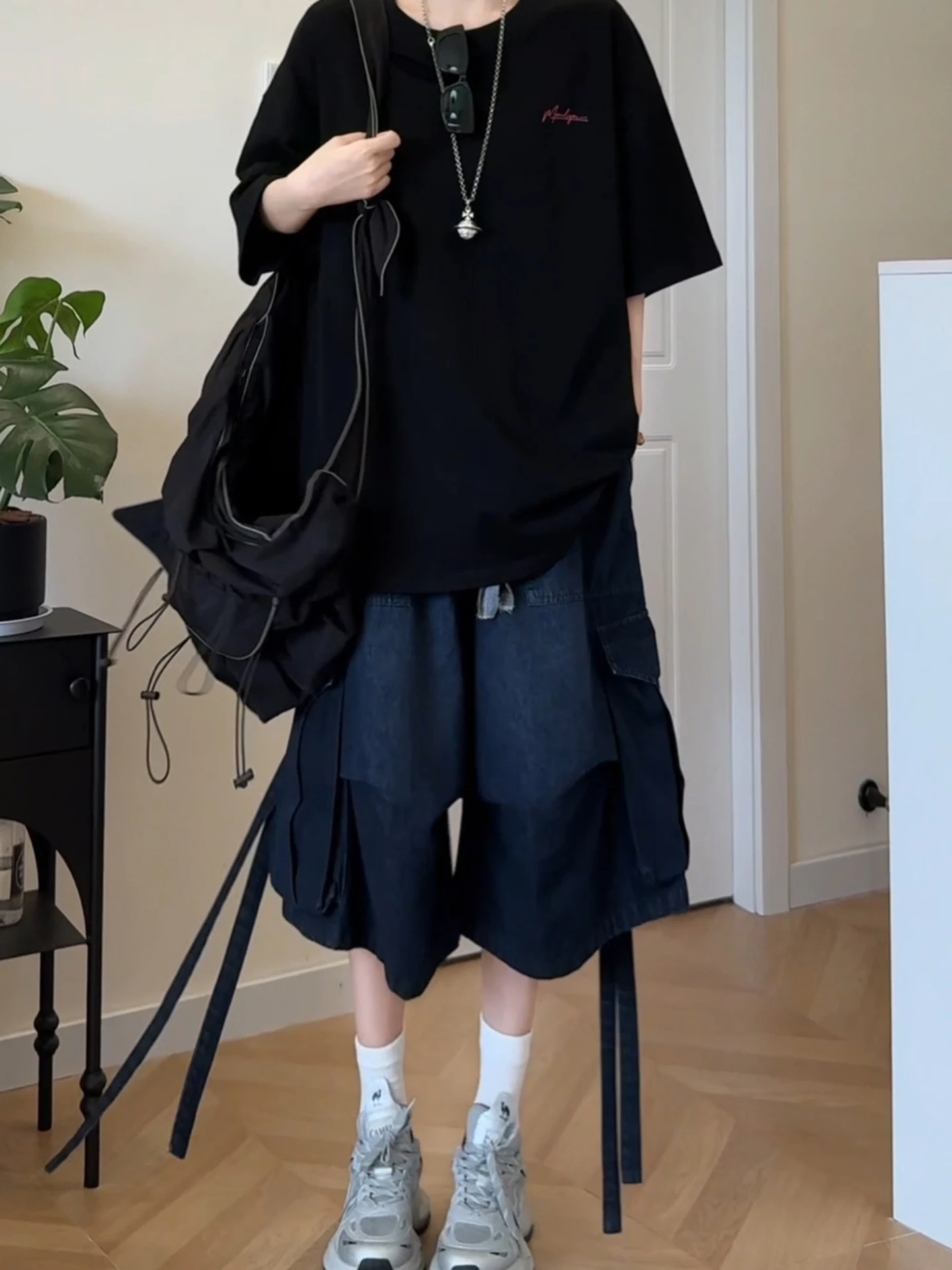 

Мужские летние джинсы-брюки свободного кроя из денима с драпировкой, прямые, широкие, в стиле casual, американского дизайна