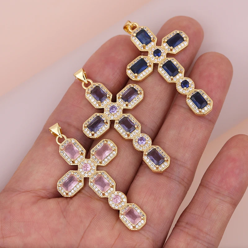 Fashion and Luxury Full Zirconium Gold Color Cross Pendant Accessory for Men and Women DIY Necklaces Bracelets Jewelry  Making