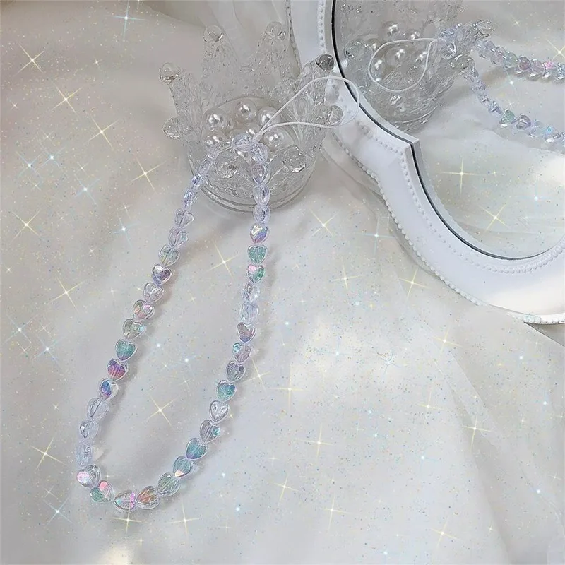 

Красочный акриловый ремешок для телефона со звездами и бисером - цепочка в форме сердца для камеры CCD для девочек, милый ремешок для мобильного телефона, брелок, подвеска «сделай сам»