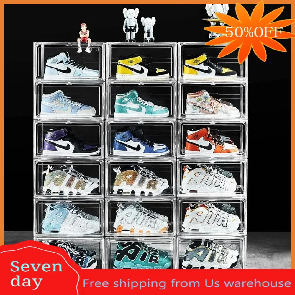 

12 Pack Shoe Boxes Shoes Organizer Magnetic Side Open Shoe Organizer Case For Man and Women Furniture Shoerack Rack Living Room