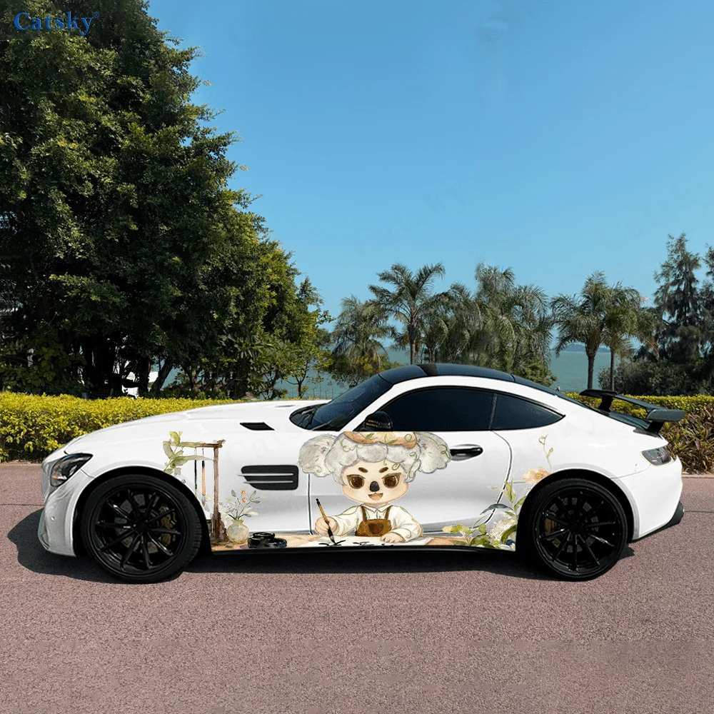 

Коала Маленький художник креативный узор наклейки кузов автомобиля дверь боковые модные наклейки два декоративных листов подходят для всех автомобилей c