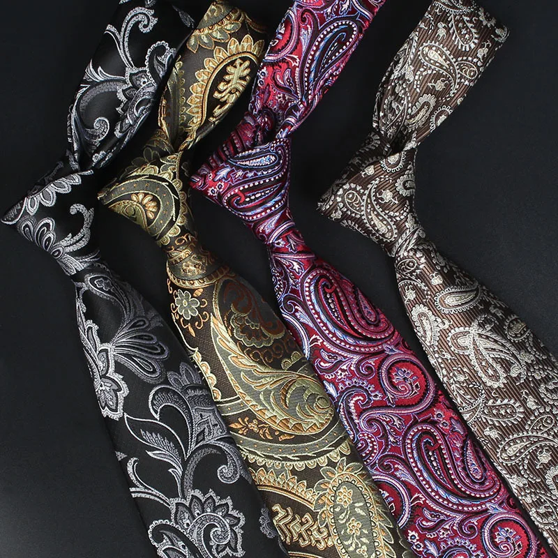 

1200 Needle Polyester British Style Ties 7CM Paisley Cashew Flower Jacquard Neckties for Gentleman Business Wedding Suit Tie