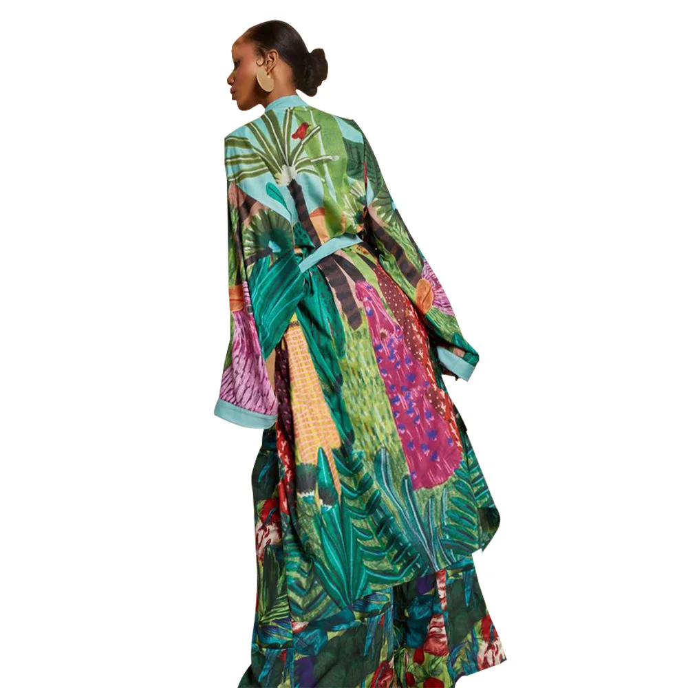 Print Flower Long Robe Sexy Oversize 3XL 4XL Sexy Kimono Gown Full Sleeve Lounge Intimate Lingerie With Waistband Home Clothing