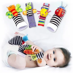 Foot Socks Wrist Rattles Set Newborn Toys Baby Boy Girl Brain Development Infant Toys Hand and Foot Rattles Suitable Babies