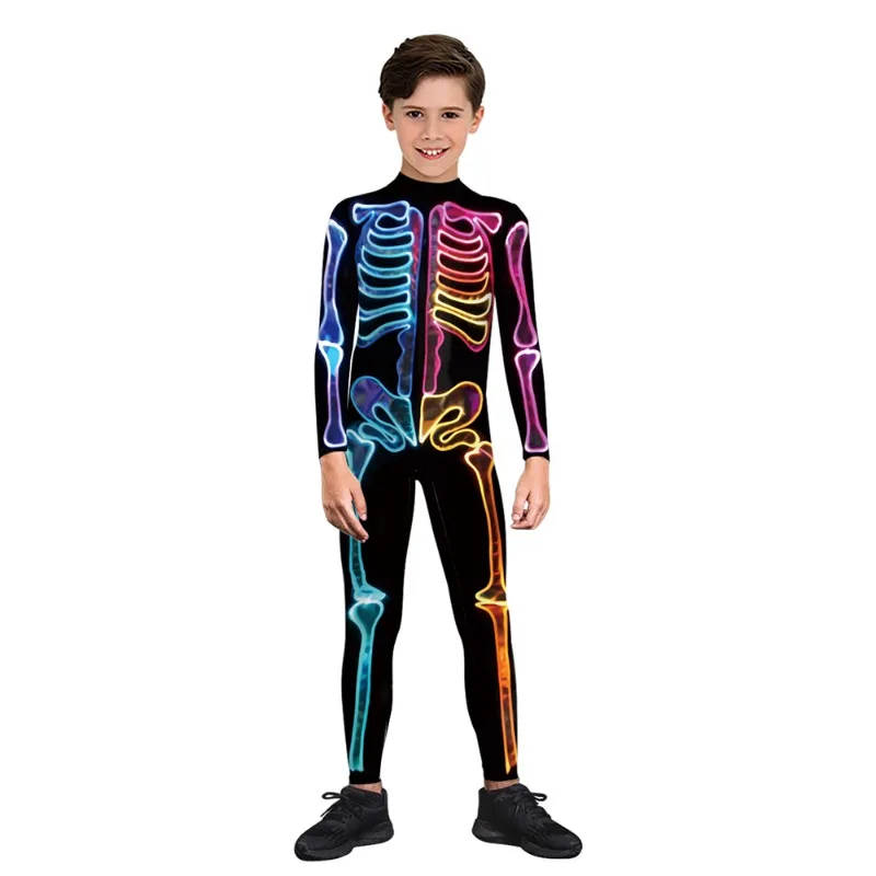 Kids Halloween Cosplay Scary Costume Zombies Skeleton Print Jumpsuit Boys Girls Zentai Suit Child Carnival Party Birthday Gifts