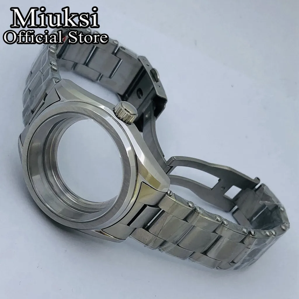 Miuksi 38mm silver solid stainless steel watch case sapphire glass fit NH35 NH36 NH34 NH38 NH70 NH72 ETA2824 PT5000 movement