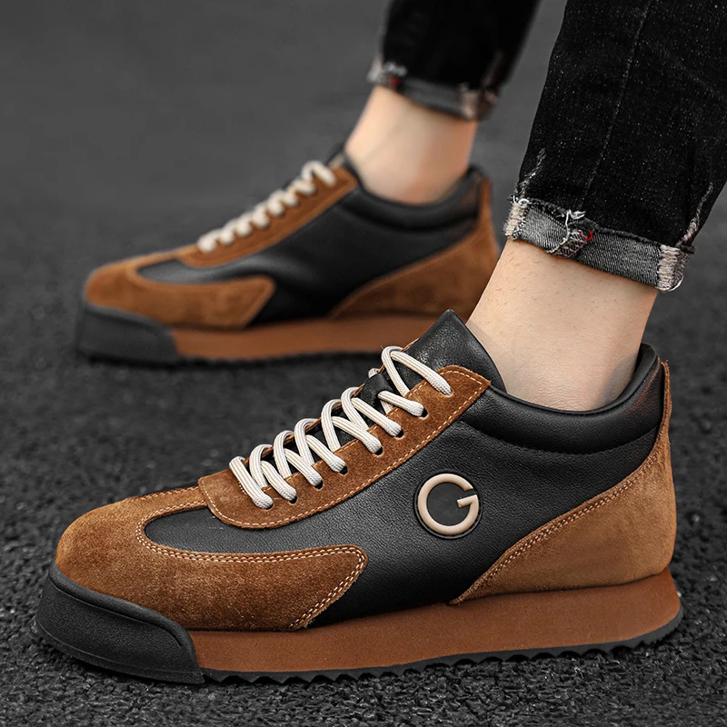 Herren Retro Color-Block Sneakers, Wildleder-Patchwork-Leder Freizeitschuhe, Modische Herren Outdoor-Sport-Trainer – Detail 3