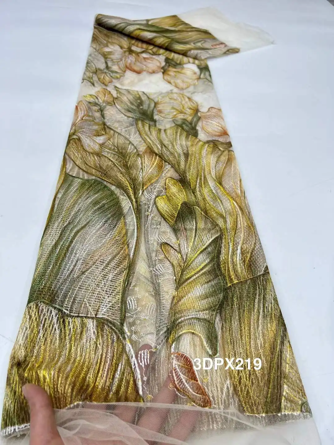 

African French Sequined Lace Fabrics 2025 High Quality Tulle Lace 5 Yards Nigerian Embroidered Dress Material For Party Wedding