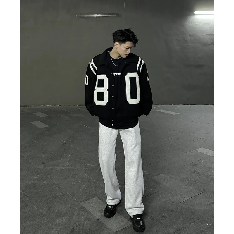 

Light ey Heavyweight Men's Straight Leg Sweatpants Autumn Winter American High Street Drapey Trendy Oversize Spor Trousers