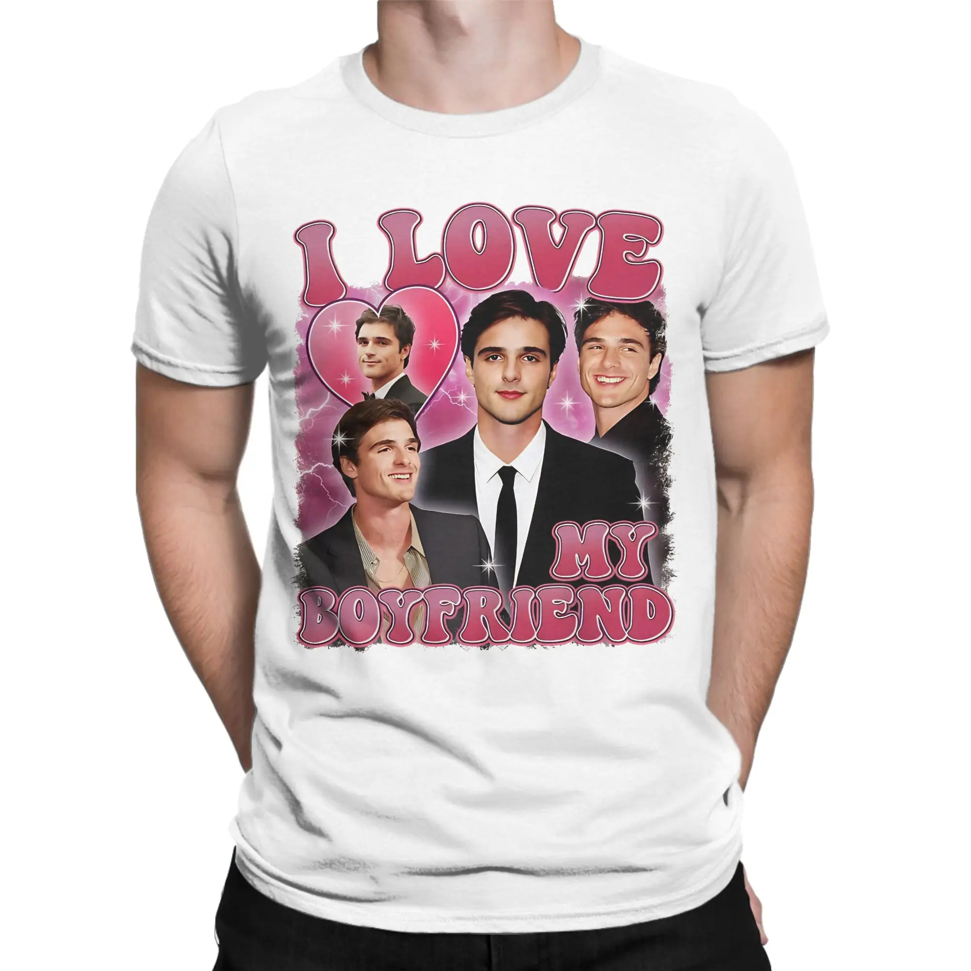 Jacob Elordi I Love My Boyfriend  T-Shirt  Trending T Shirts Short-Sleeved Classic Tops Summer Pure Cotton Oversize Top Tees