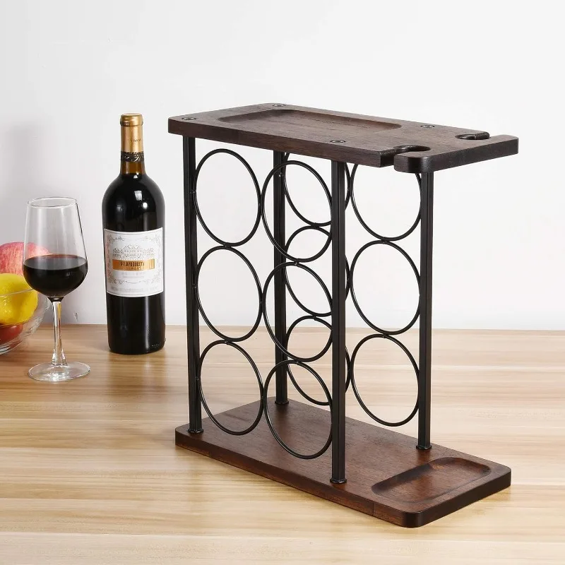 Wine Rack with Glass Holder, Countertop Rack, Wooden Holder Tray, Perfect for Home Decor & Kitchen Storage etc