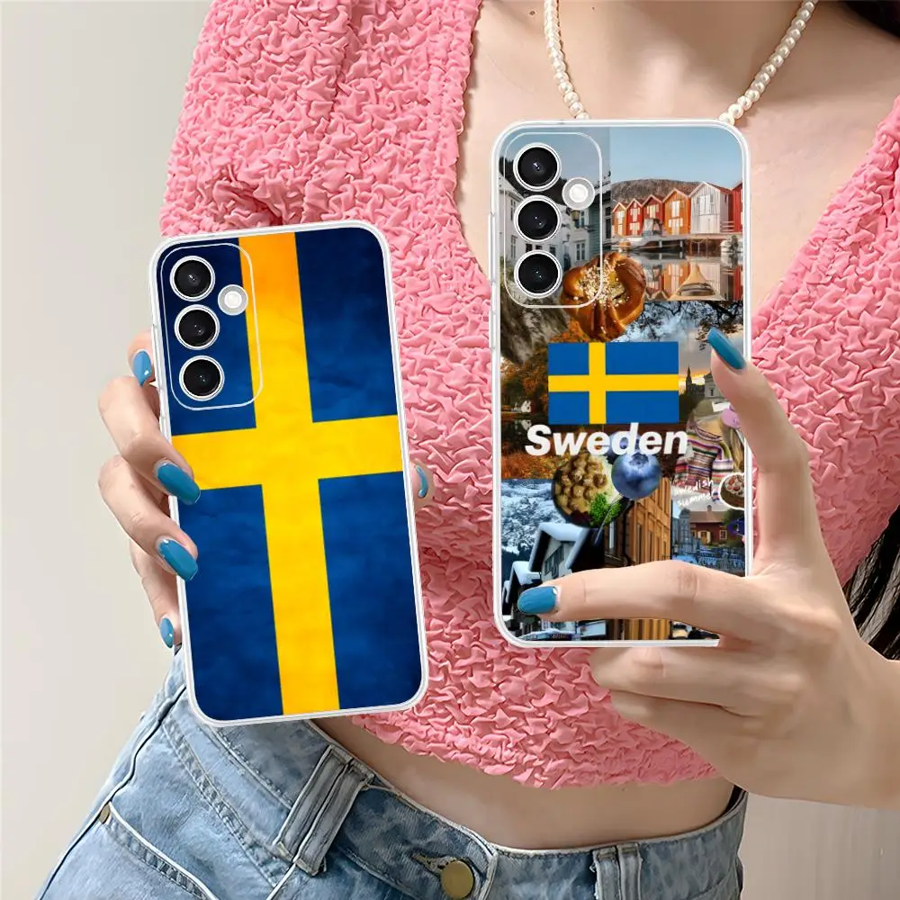 Sweden Flag Phone Case for Samsung Galaxy S25 S24 S23 S22 S21Plus FE Ultra Soft TPU Clear Shockproof Cover