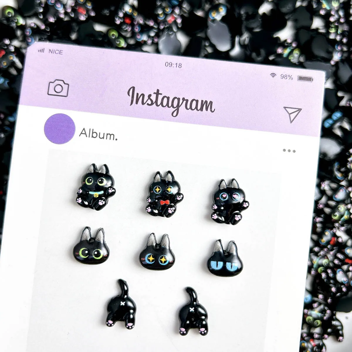 30 Uds. De decoraciones artísticas para uñas de resina de gato negro Kawaii de dibujos animados, expresiones divertidas y luminosas creativas, dijes para uñas de gato, horquilla DIY para uñas