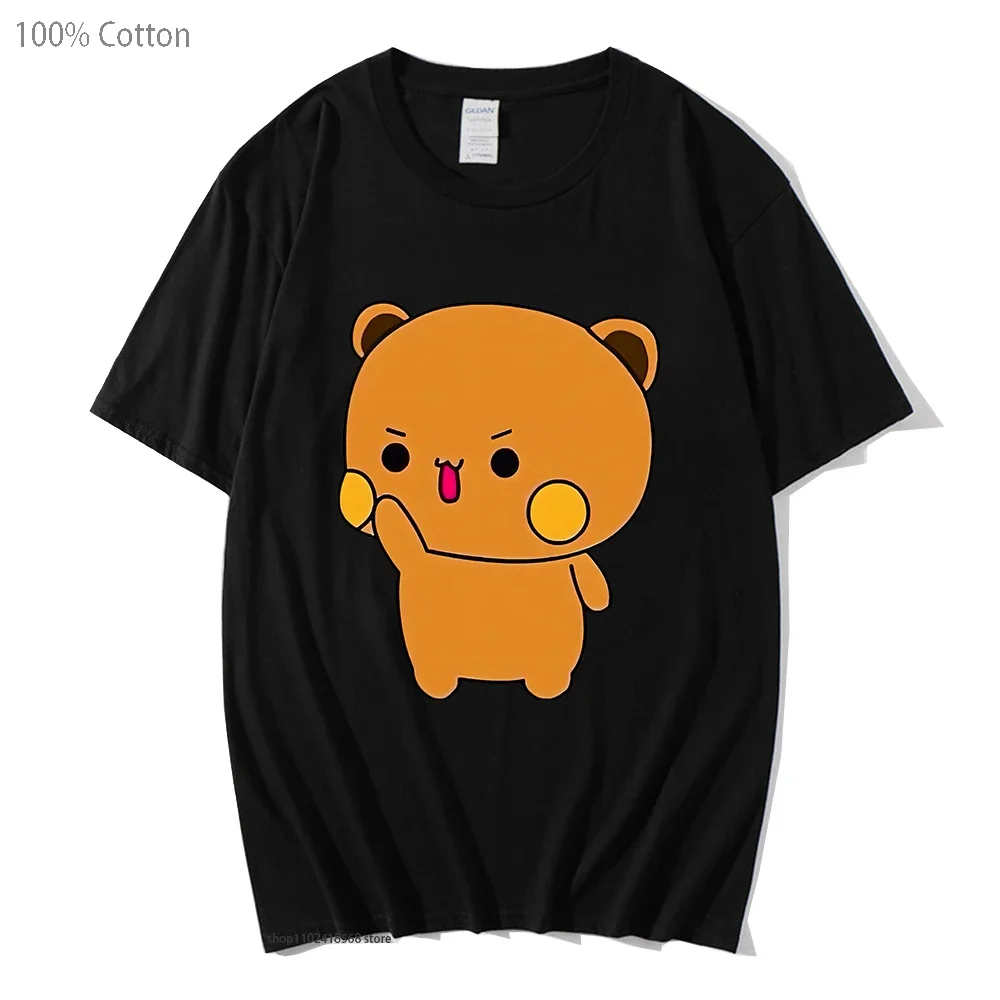 Couple T-Shirts Bubu with Dudu T-Shirts Cartoon Cute Panda and Brownie Bear Tshirt Men Women Tee 100%Cotton Shirt Kawaii Y2k Top image 5