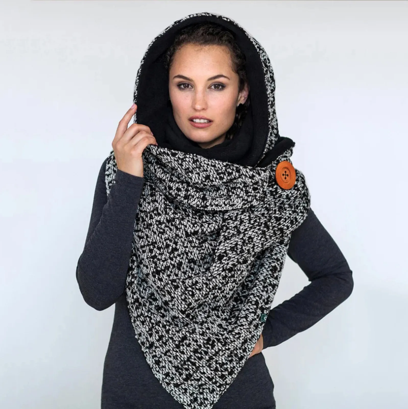 Printing Winter Soft Warm Casual Bib Shawls Wrap Scarf with Pom Head Wrapping Scarves for Women Tan Shawls Women Neck Scarf