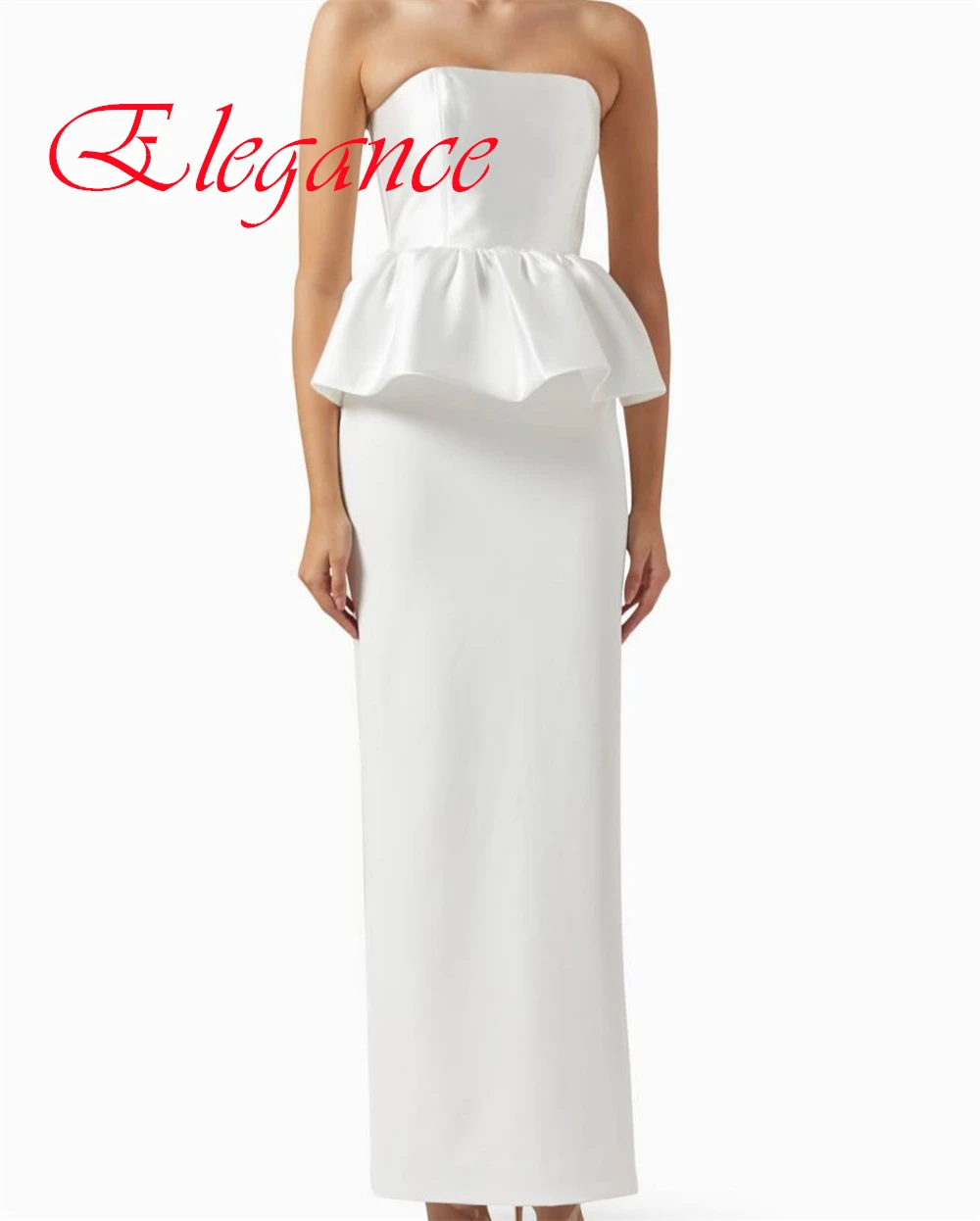 

Customized Exquisite White Satin Evening Dress Graceful Strapless Sleeveless Zipper Back Back Slit Special Occasion Gowns