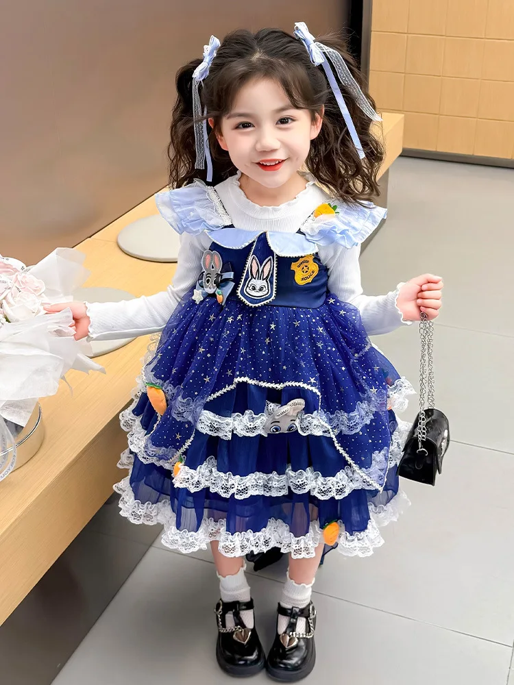 

Комплект из двух предметов для девочек Дисней, платье принцессы с рисунком кролика, весенне-осеннее новое милое платье, офицерское плиссированное платье Джуди