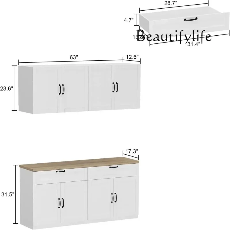 

BJ Freestanding Kitchen Pantry Cabinet With Wall-Mounted Storage, Sideboard And Shelves For Organized Spaceshelf Decoración Hog