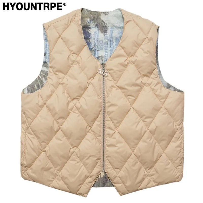 Hip Hop Loose Jacket Vest Unisex Casual Cotton Padded Vests Mens Harajuku Streetwear Printed Sleveless Warm Reversible Coat Vest