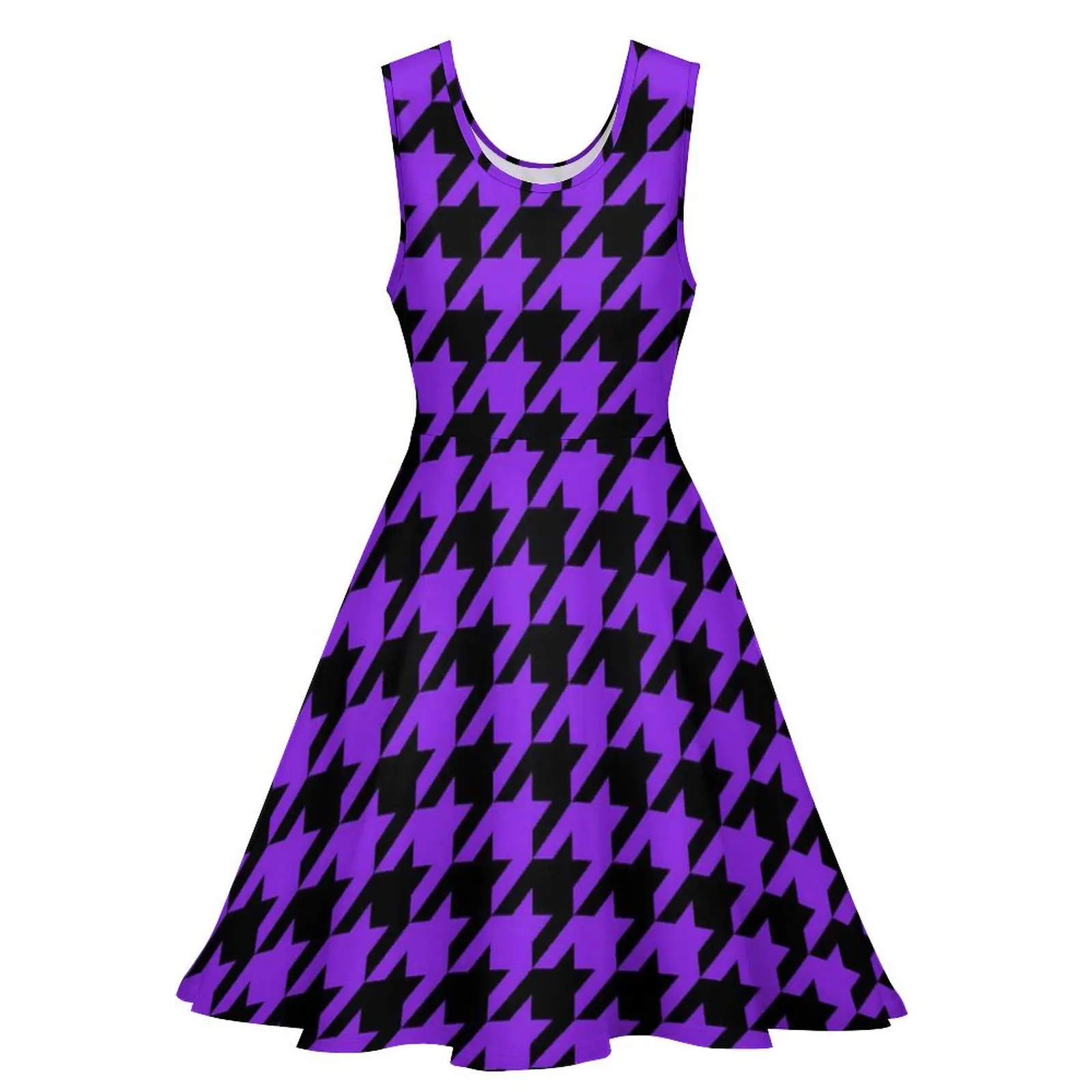 Vestido Vintage de pata de gallo para mujer, traje morado y negro sin mangas, moda coreana, estampado, Idea de regalo