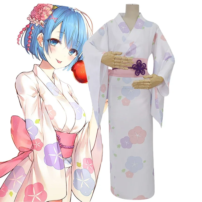 Милый халат для женщин и девочек, костюм для фестиваля цветов, костюм Rem, кимоно для косплея, аниме Re Life In A Different World From Zero, костюм