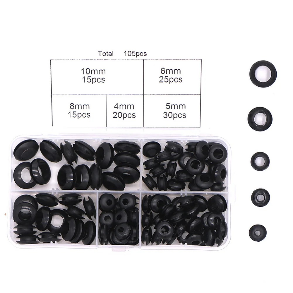 

105PCS Rubber Grommets Kit Waterproof Electrical Gasket Rings Grommet Assortment Kit Home Fasteners Hardware