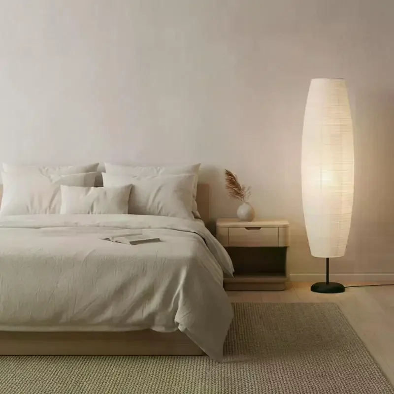 Modern Tall Rice Paper Floor Lamp Soft Warm Glow Minimalist Slim Design For Living Room Bedroom Home Decor