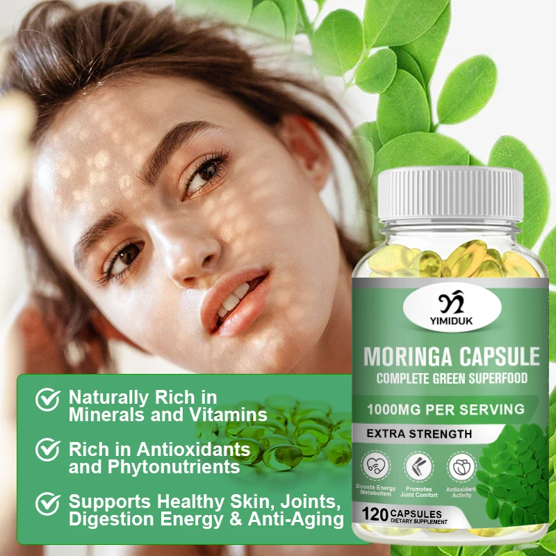 Cápsulas originales de polvo de hoja de Moringa, certificación orgánica, hoja de Moringa, alimentos naturales, contiene aminoácidos esenciales