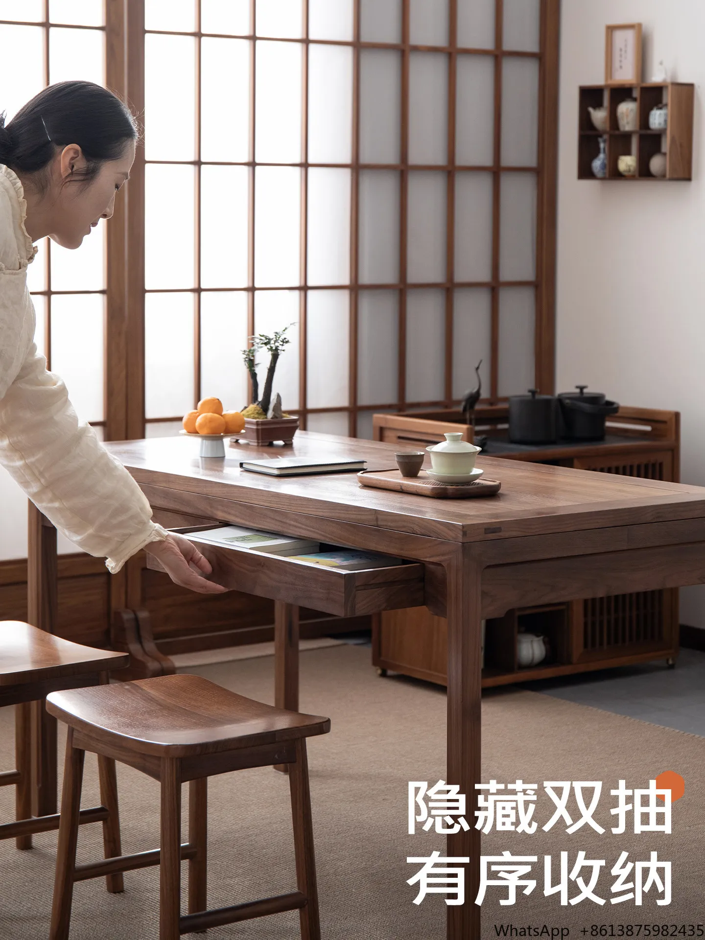 LMM new Chinese balcony tea table small apartment household push-pull small tea table