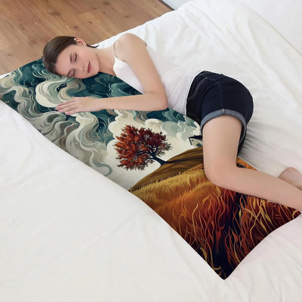 1 Van Gogh Starry Night And Autumn Tree Pillowcase 20X54 Inches - Double-Sided Printed Breathable Polyester, Machine Washable wi