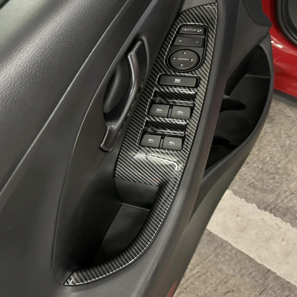 Przycisk podnośnika szyby w stylu włókna węglowego Osłona panelu podłokietnika drzwi Dekoracyjna ramka do Hyundai i30 N Hatch-back