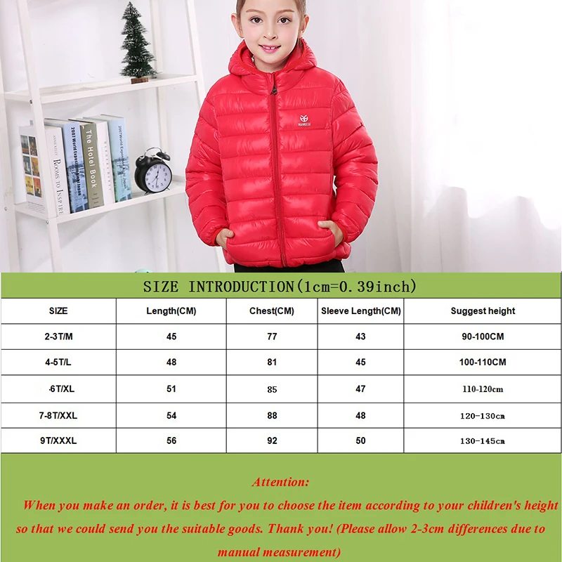 Children\'s Down Jackets Spring Autumn Solid Coat Cotton-padded Boys Girls Warm Winter Jacket Children Outerwear Kids Hooded Coat