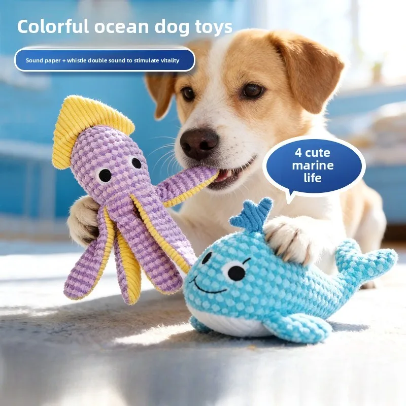 

Dual Sound Crinkle Squeaker Dog Toys, Chew-Resistant for Boredom & Teeth Cleaning, Interactive Fun Ocean Theme