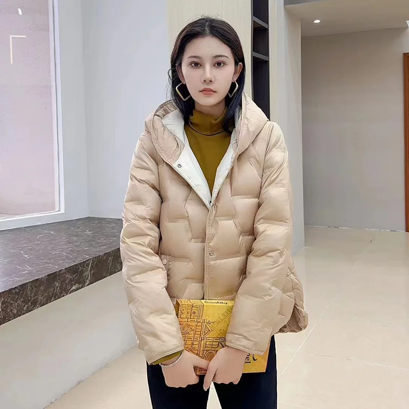 Hooded Short Down Jacket for Women, Casual Puffer Parka, Loose Coat, Winter Outwear, New Fashion, 2024