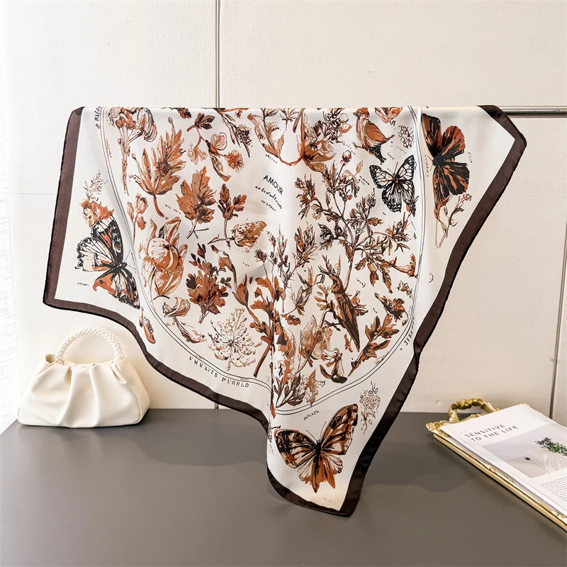 Vintage Butterfly Sketch Square Silk Scarf Soft Satin Bandana for Women Summer Neck Hair Headband Bag Wrist Wrap Beach Vacation - view 3