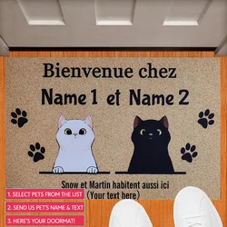 Personalized Dog Cat Doormat Bienvenue Chez Cartoon Pets Mat Anti-slip Rubber Rug Floor Mats Carpet Home Decor Accessory
