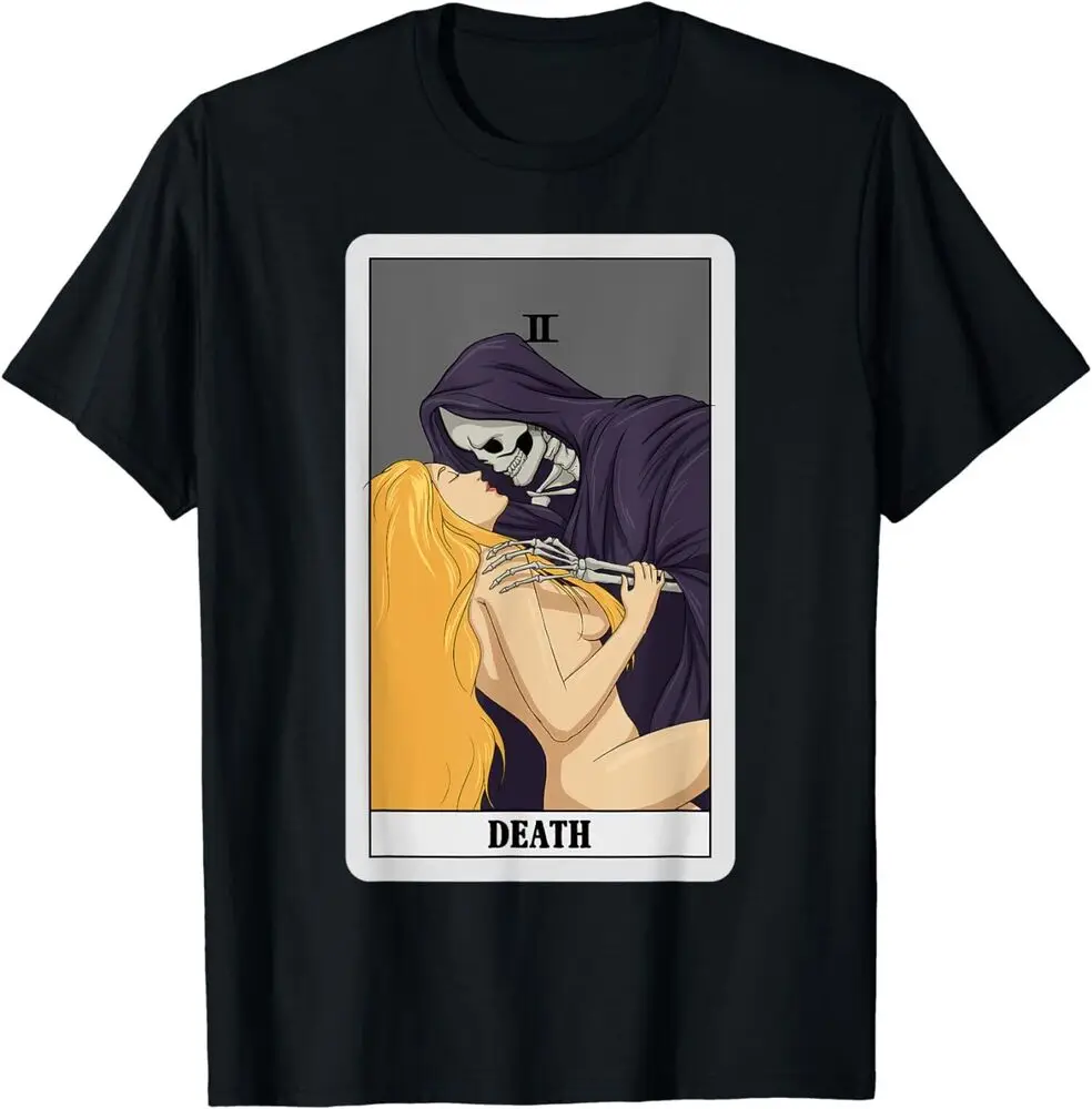 Death Grim Reaper Kiss Tarot Card Halloween T-Shirt For Men Clothing Women Short Sleeve Tees Vintage High Quality 100%Cotton