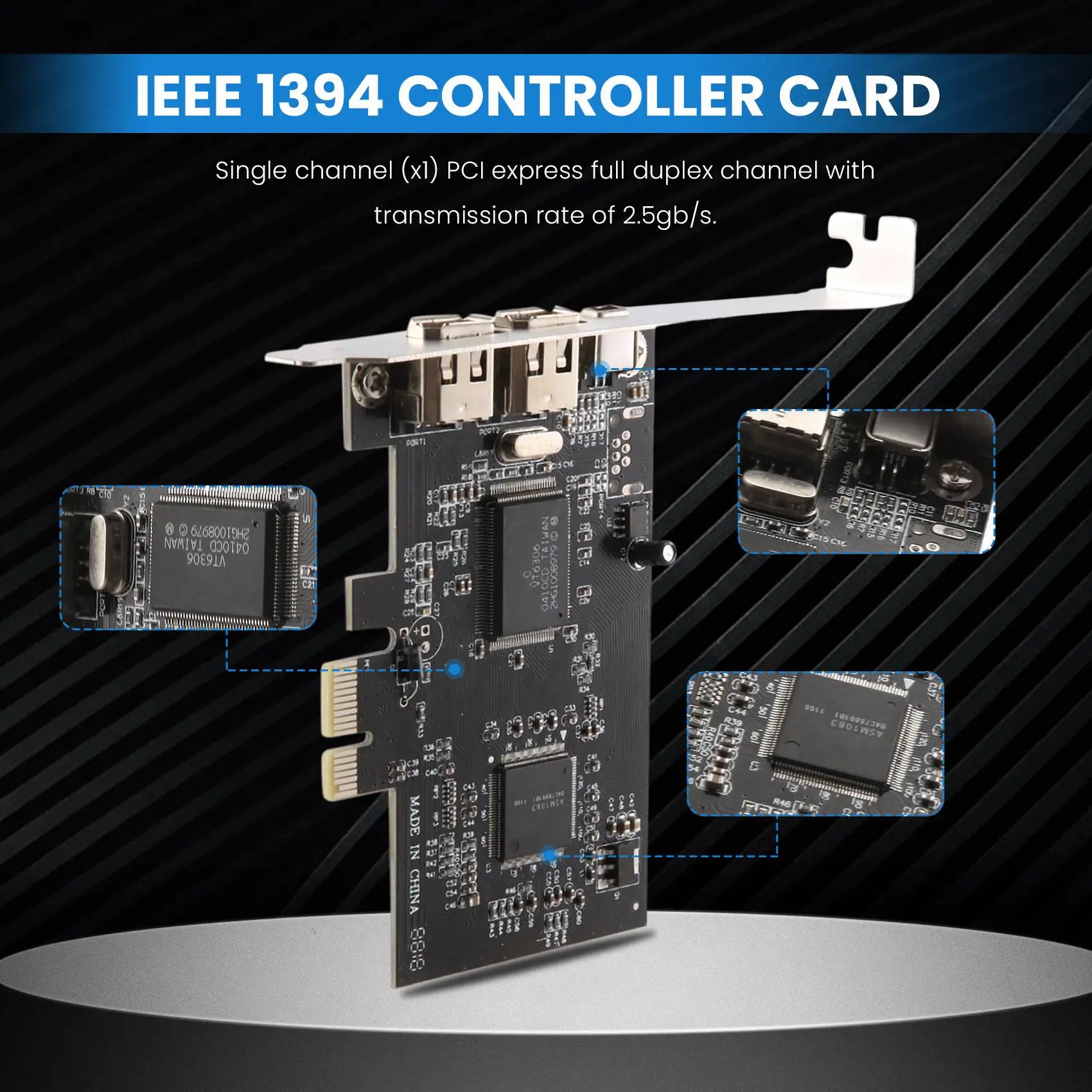 การ์ด PCI-E PCI Express FireWire, การ์ดคอนโทรลเลอร์ IEEE 1394 พร้อมสาย Firewire สําหรับวิดีโอ, การส่งสัญญาณเสียง, ฯลฯ