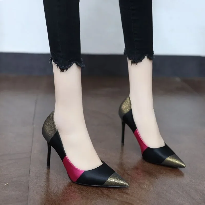 2023 Spring Fashion Sexy High Heels Women Pumps Pointed Toe Office Lady Working Shoes French Style Female Footware Black GREEN