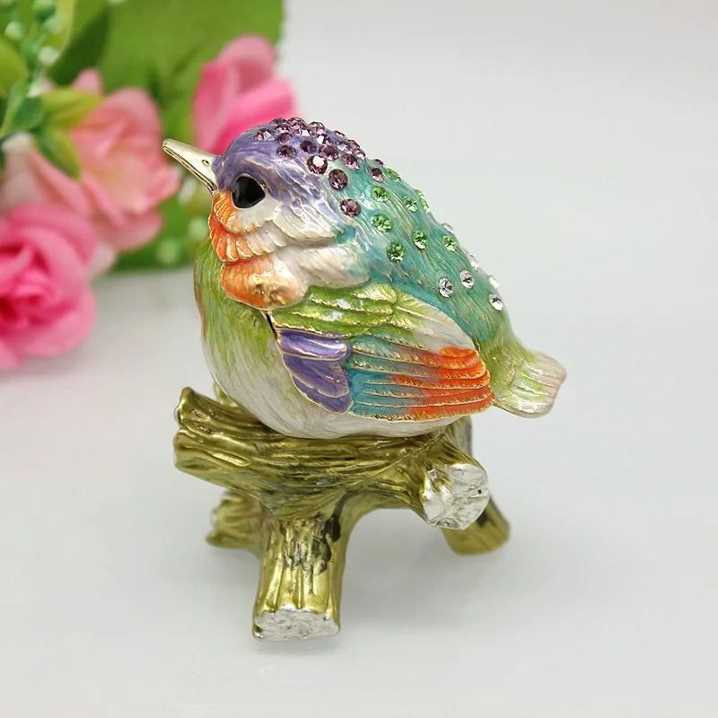 SHINNYGIFTS Wedding Favor Home Decorative Gift Box Enamel Thrush Trinket Box