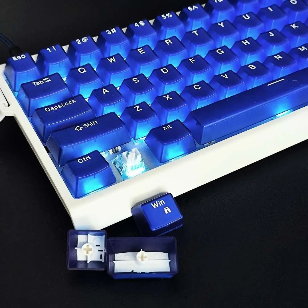 114 Keys Klein Blue Translucent RGB Backlit Key Caps OEM Profile Double Shot PBT Keycaps for MX Switches Mechanical Keyboard